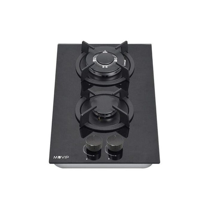 Muvip Mv0627 Cocina De Gas Encastrable - 2 Zonas De Coccion De 26cm - Quemador Y Soportes De Hierro Fundido - Cristal