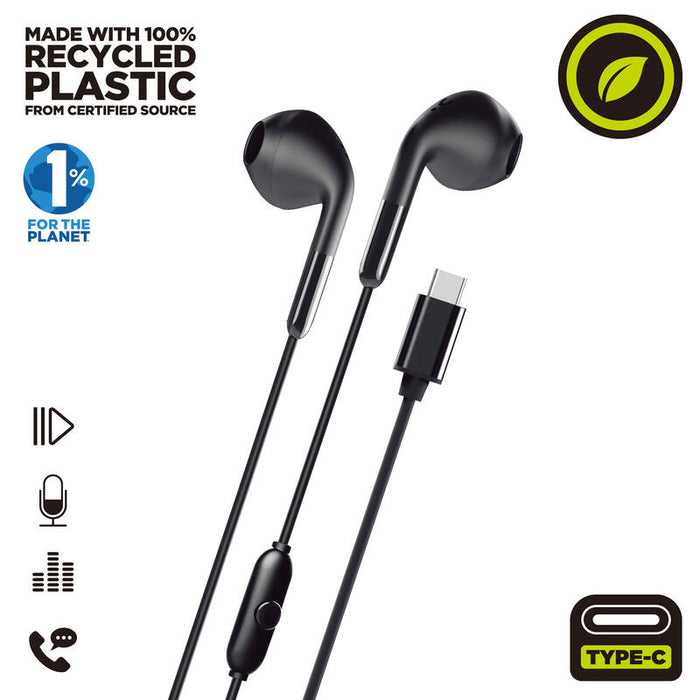 Muvit For Charge Auriculares Estéreo E58 Tipo C Negros