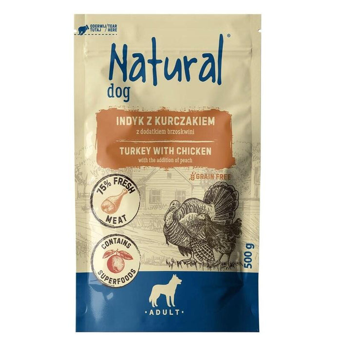 Natural Pavo Z Kurczakiem Z Dodatkiem Brzoskwini Comida Húmeda Para Perros 500g