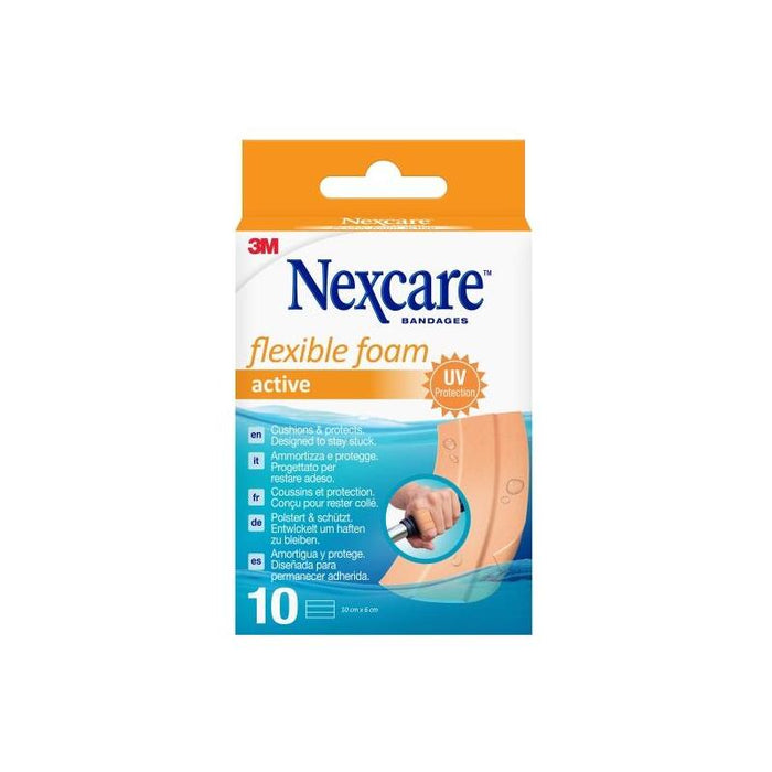 Nexcare Active Flexible Foam Pack De 10 Apositos Para Heridas - 6x10cm - Transpirable - Resistente Al Agua - Piel