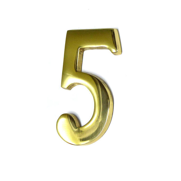 Número 5 Latón Pulido 10cm Fijación Invisible