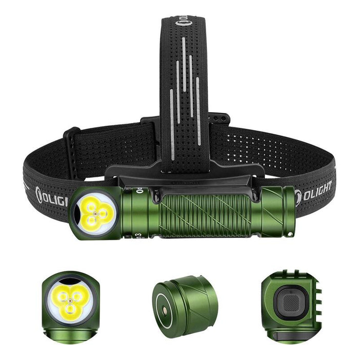 Olight Perun 3 Linterna Frontal Led Recargable De Ángulo Recto Combinando Blanco Y Rojo Práctica Y Funcional 3000 Lumens 160 Metros 20 Días Máx. Para La Pesca Al Aire Libre (Verde)