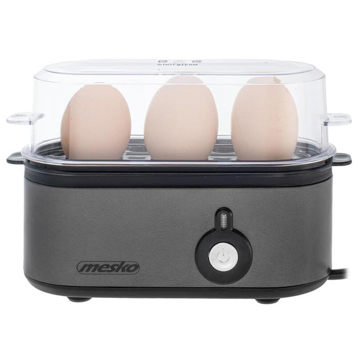 Olla De Huevos Mesko Ms 4485 Para 1 A 3 Huevos Ajuste Cocción Carcasa Media Dura O Dura Vaso Dosificador Picador Señal Luminosa Apagado Automático Compacto Diseño Metal Gris