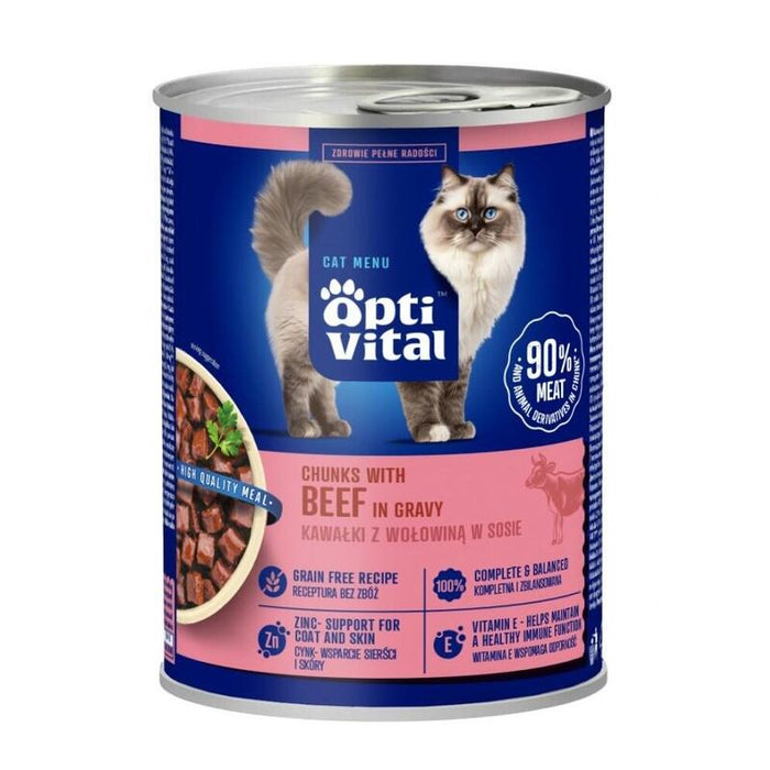 Optivital Lata - Alimento Completo Para Gatos Adultos. Con Carne De Res En Salsa 415g