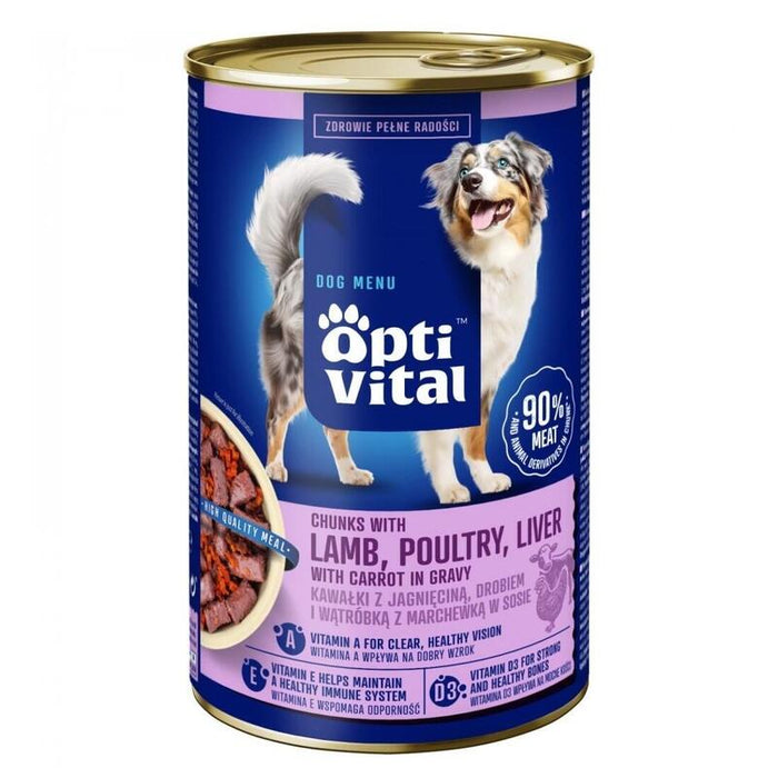 Optivital Lata - Trozos Jugosos Para Perros Adultos Con Hígado De Cordero Y Pollo En Salsa 1250g