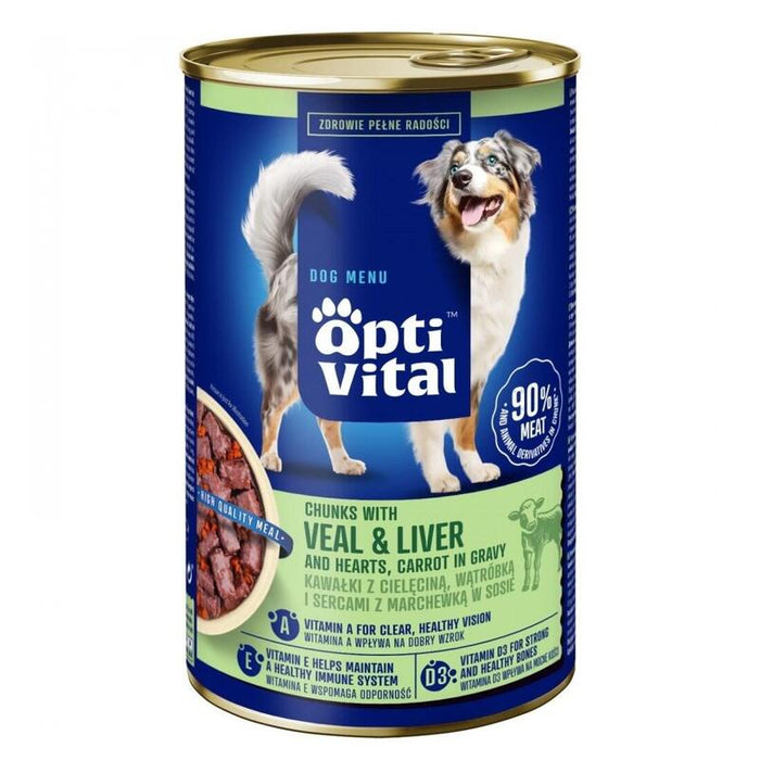 Optivital Lata - Trozos Jugosos Para Perros Adultos Con Hígado De Ternera Y Pollo En Salsa 1250g