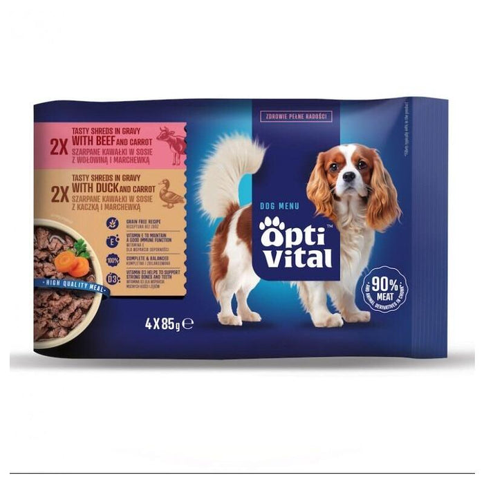 Optivital Pouches - Alimento Completo Para Perros Adultos Pato/Ternera 4x85g