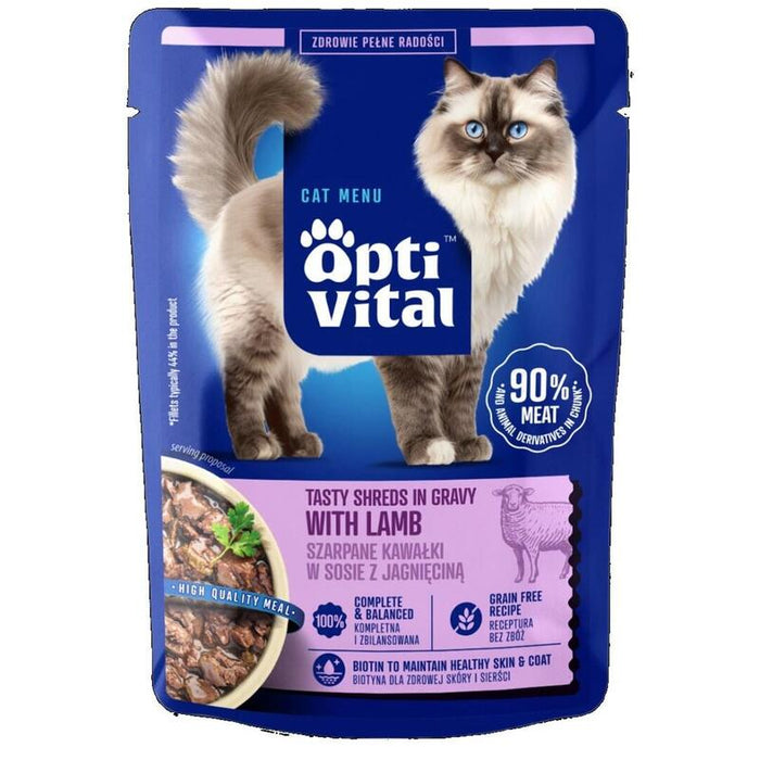 Optivital Trozos Desmenuzados Para Gato Con Cordero En Salsa 85g