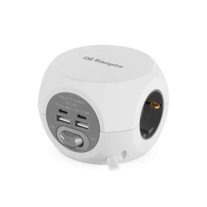 Orbegozo En 4000 - Enchufe 7 En 1 Con Tomas De Tierra Y Conexiones Usb-C - Compacto Y Seguro - Ideal Para Viajes -