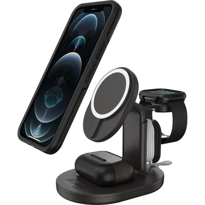 Otterbox Base De Carga Inalámbrica 3 En 1 Para Magsafe 7.5 Vatios Pd 2.0 Pd 3.0 Noche Radiante (Negro) Para Apple Airpods With Magsafe Charging Case Airpods Pro Iphone 12 13 14