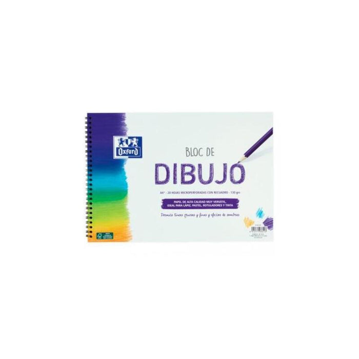 Oxford Bloc Dibujo Escolar T/ Blanda Espiral 20h 130gr A4+ C/ Recuadro Liso Blanco