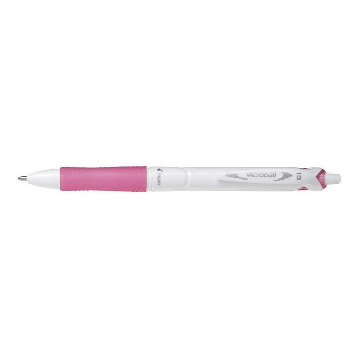 Pack 10 Unidades Pilot Boligrafo De Bola Retractil Acroball Purewhite - Recargable - Fabricado Con Plastico Reciclado - Punta Redonda 1mm - Trazo 0.28mm - Grip Ergonomico - Color Rosa
