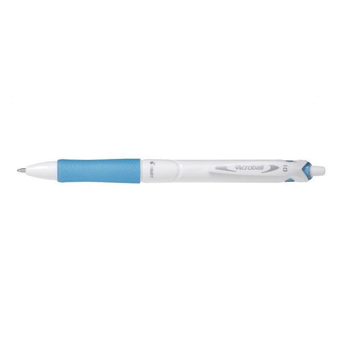 Pack 10 Unidades Pilot Boligrafo De Bola Retractil Acroball Purewhite - Recargable - Fabricado Con Plastico Reciclado - Punta Redonda 1mm - Trazo 0.28mm - Grip Ergonomico - Color Azul Claro