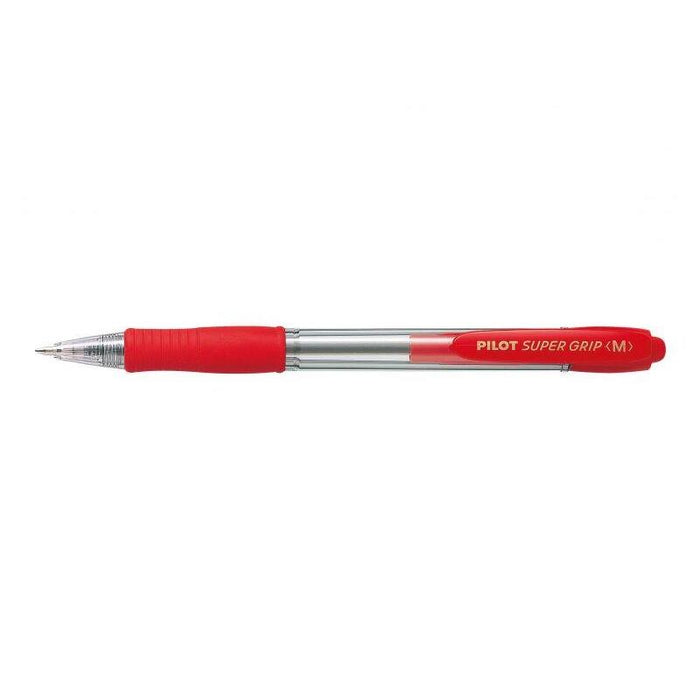 Pack 12 Unidades Pilot Boligrafo De Bola Retractil Supergrip - Punta Redonda 1.0mm - Trazo 0.27mm - Tinta De Aceite - Grip Ergonomico - Color Rojo