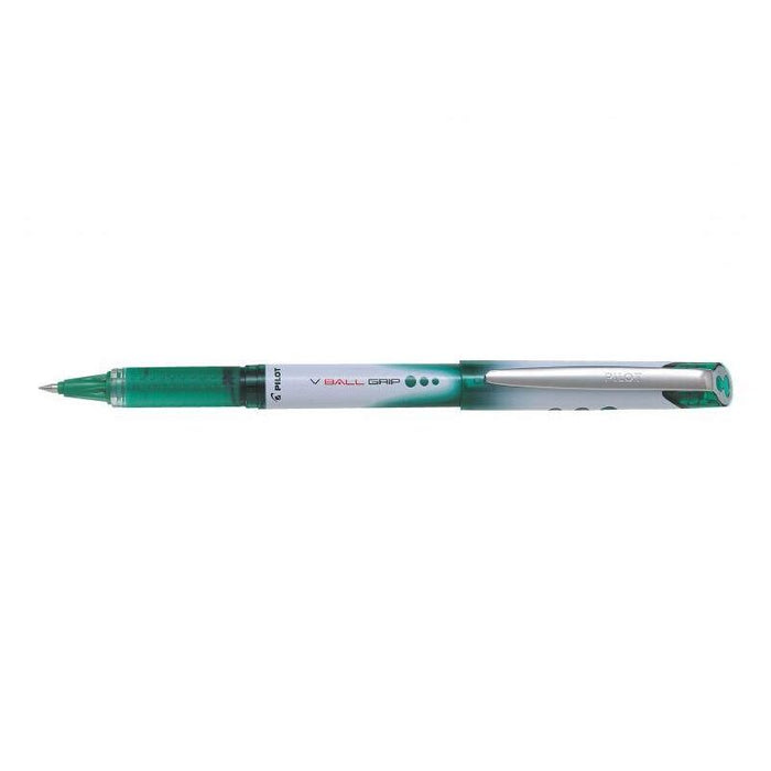 Pack 12 Unidades Pilot Boligrafo De Tinta Liquida V Ball Grip 05 - Punta De Bola Conica 0.5mm - Trazo 0.3mm - Grip De Goma - Color Verde