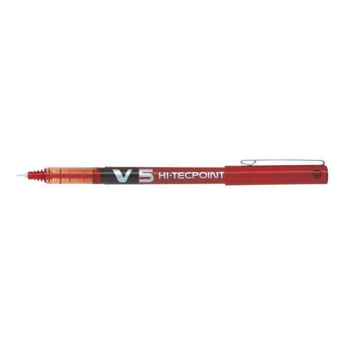 Pack 12 Unidades Pilot Boligrafo De Tinta Liquida V5 Hi-Tecpoint Rollerball - Punta Fina De Aguja 0.5mm - Trazo 0.3mm - Color Rojo