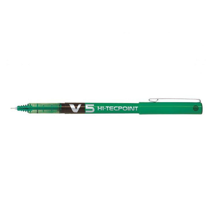Pack 12 Unidades Pilot Boligrafo De Tinta Liquida V5 Hi-Tecpoint Rollerball - Punta Fina De Aguja 0.5mm - Trazo 0.3mm - Color Verde