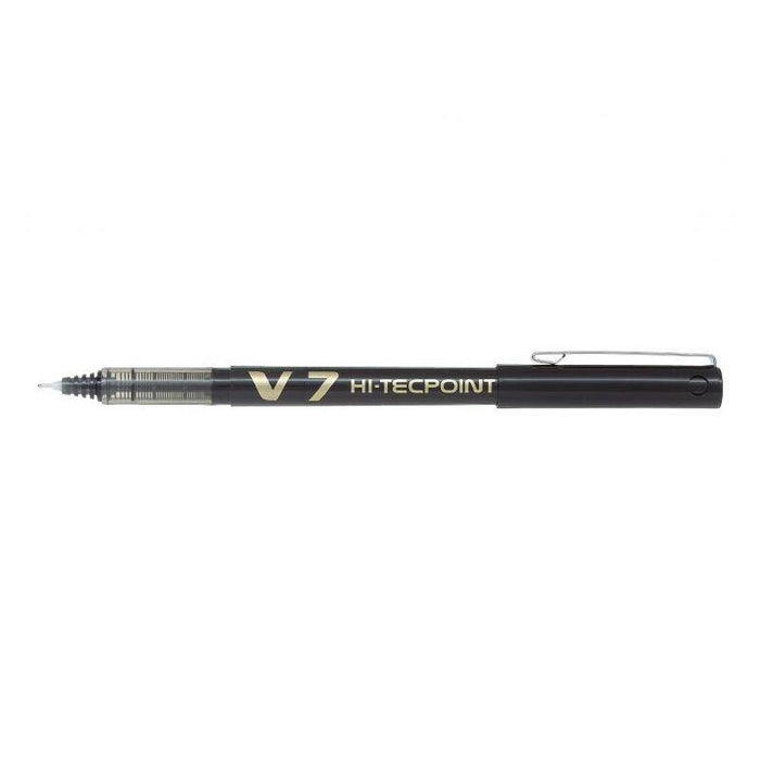 Pack 12 Unidades Pilot Boligrafo De Tinta Liquida V7 Hi-Tecpoint Rollerball - Punta Fina De Aguja 0.7mm - Trazo 0.5mm - Color Negro