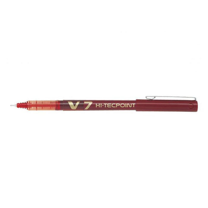 Pack 12 Unidades Pilot Boligrafo De Tinta Liquida V7 Hi-Tecpoint Rollerball - Punta Fina De Aguja 0.7mm - Trazo 0.5mm - Color Rojo