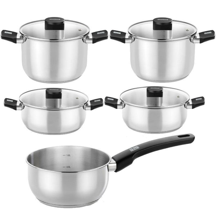 Pack Batería De Cocina Elite Monix M240002 Cazo Ø14cm Ollas Ø20 24cm Cacerolas Ø20 24cm Acero Inoxidable Apta Para Inducción