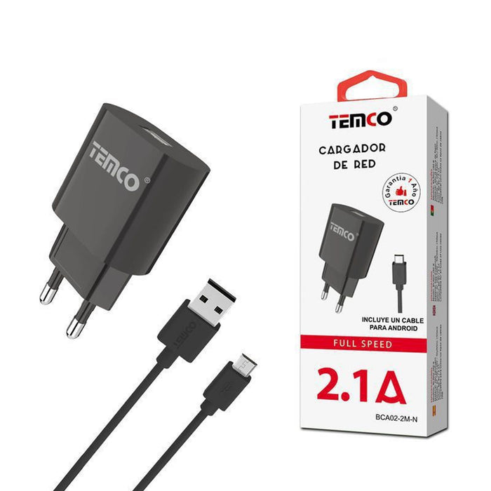 Pack Cargador Usb 2.1A + Cable Micro Usb 2A 1M Negro