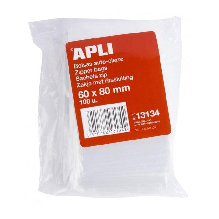 Pack De 10 Unidades Apli Bolsas Autocierre 60x80mm Ldpe Transparente Pack 100 Ud