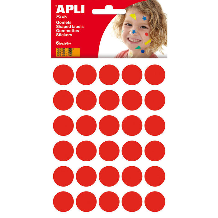 Pack De 10 Unidades Apli Gomets Redondos Ø 20mm - 180 Unidades En 6 Hojas - Adhesivo Permanente - Desarrollo De Habilidades Y Creatividad - Adhesivo Base Agua - Libre De Disolventes - 100% Reciclables - Color Rojo