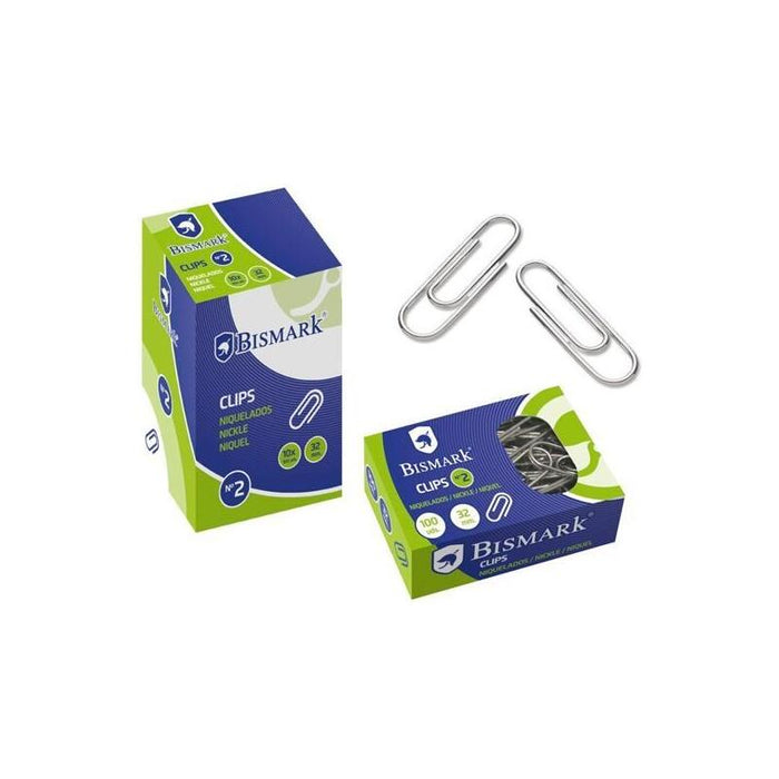 Pack De 10 Unidades Bismark Clips Niquelados Nº2 32mm -Caja De 100u-