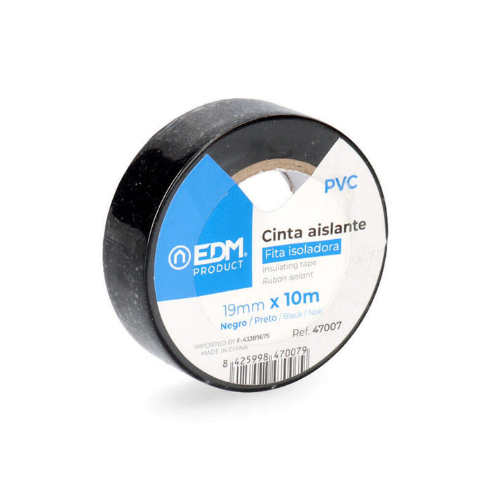 Pack De 10 Unidades - Cinta Aislante 10m X 19mm Negra Edm Calidad "Supra"