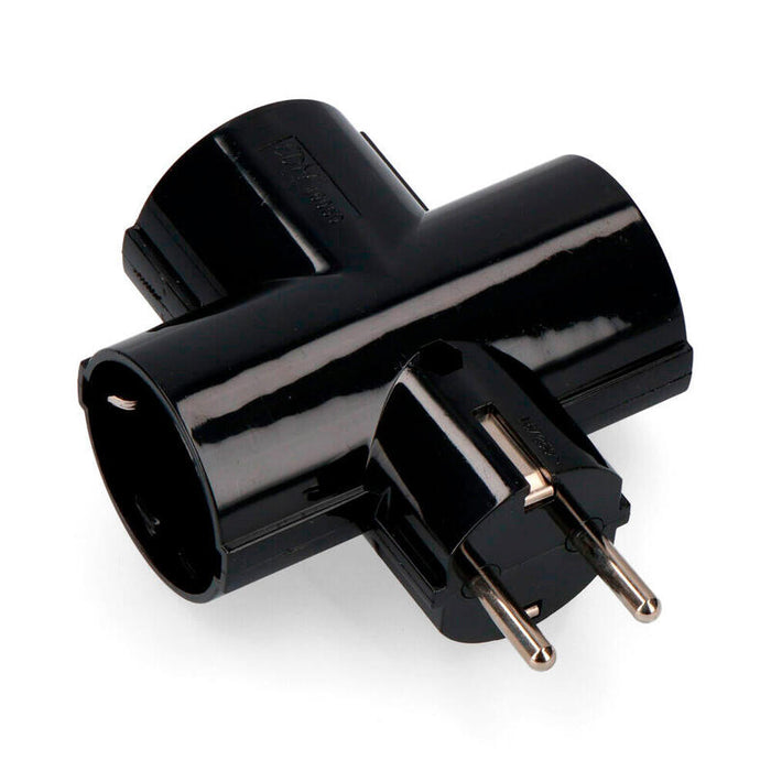 Pack De 10 Unidades - Clavija 2p+T Tipo F Triple Negra De Baquelita T/Tl 16a 250v (Retractilada)
