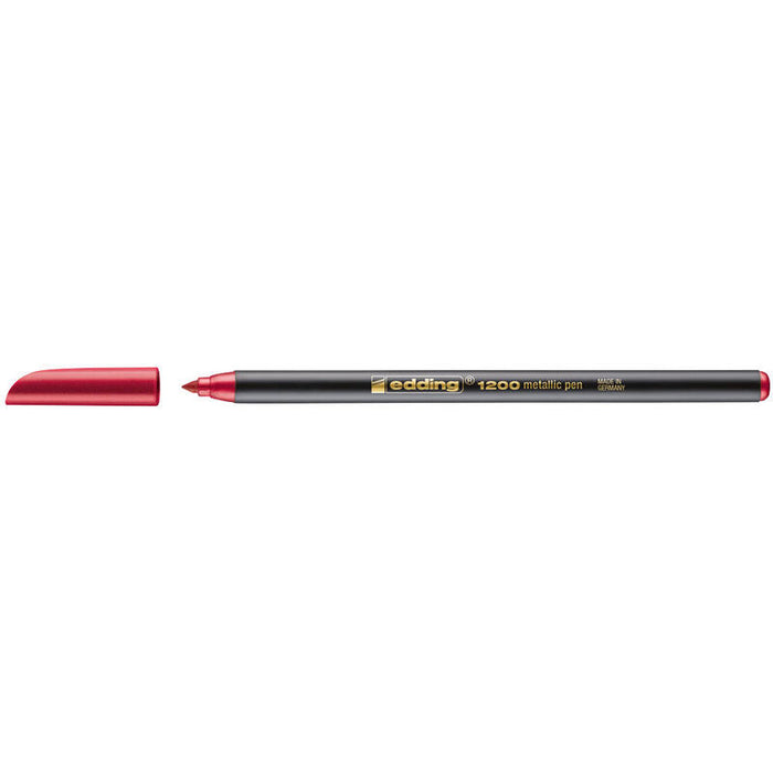 Pack De 10 Unidades Edding 1200 Rotulador Permanente Punta Redonda - Trazo Entre 1 Y 3 Mm. - Tinta Con Base De Agua - Color Rojo Metalizado