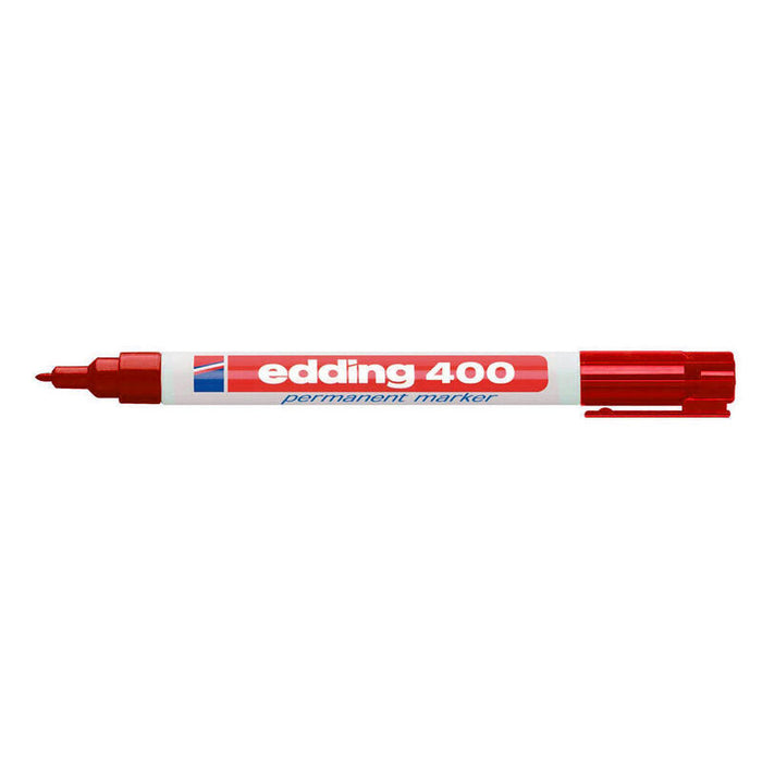 Pack De 10 Unidades Edding 400 Rotulador Permanente Punta Redonda - Trazo 1 Mm. - Recargable - Secado Rapido - Color Rojo