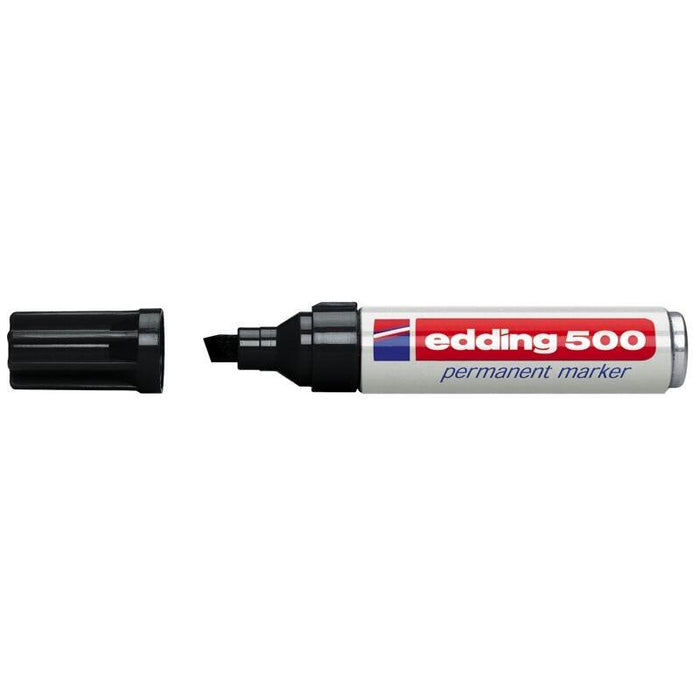 Pack De 10 Unidades Edding 500 Rotulador Permanente Punta Biselada - Trazo Entre 2 Y 7 Mm. - Recargable - Secado Instantaneo - Color Negro