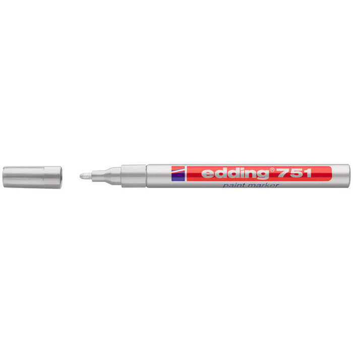 Pack De 10 Unidades Edding 751 Rotulador Permanente Punta Redonda - Trazo Entre 1 Y 2 Mm. - Tinta Opaca - Secado Rapido - Color Plata