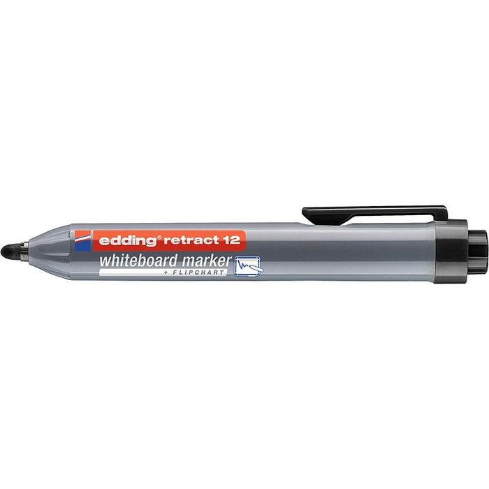 Pack De 10 Unidades Edding Retract 12 Rotulador Para Pizarra Blanca Retractil - Punta Redonda - Trazo Entre 1.5 Y 3mm - Recargable - Secado Rapido - Color Negro
