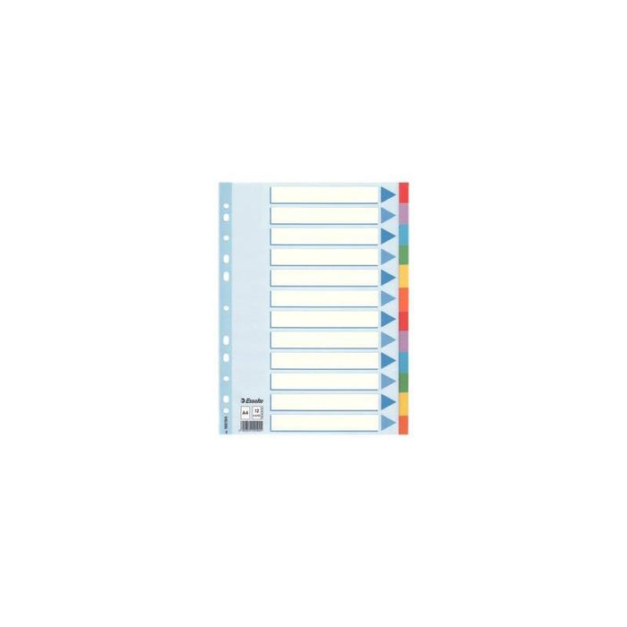 Pack De 10 Unidades Esselte Separadores Multitaladro Cartón 12 Posiciones A4 Índice Colores