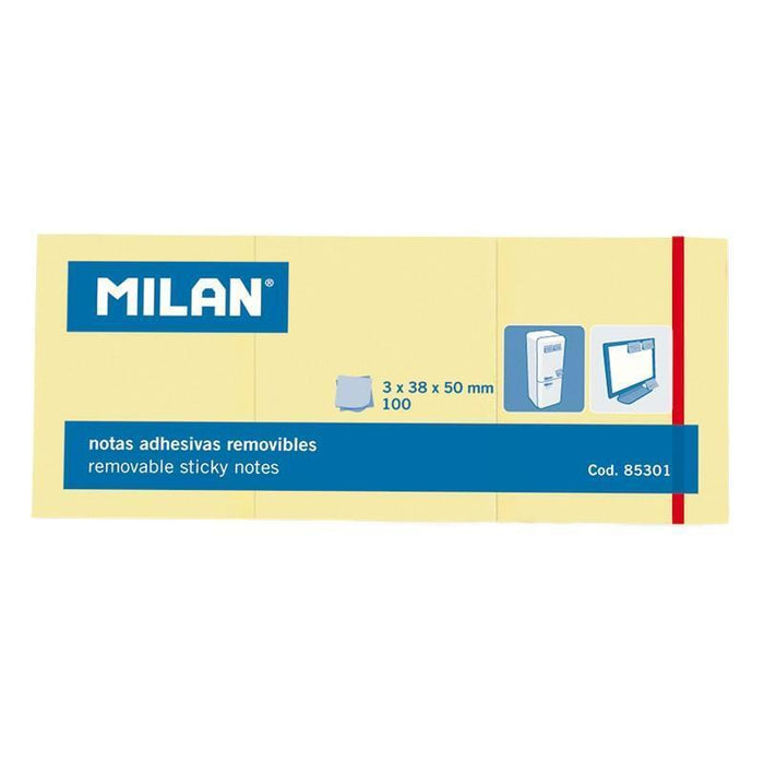 Pack De 10 Unidades Milan 3 Blocs Notas Adhesivas 3x100 Hojas 38x50mm Amarillo