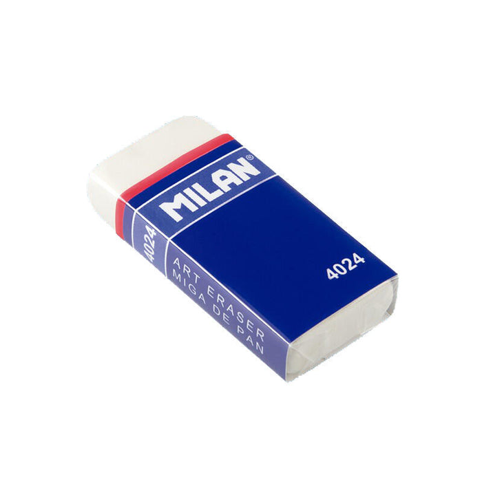 Pack De 10 Unidades Milan 4024 Goma De Borrar Rectangular - Miga De Pan Flexible - Caucho Sintetico - Faja De Carton Azul - Envuelta Individualmente - Color Blanco