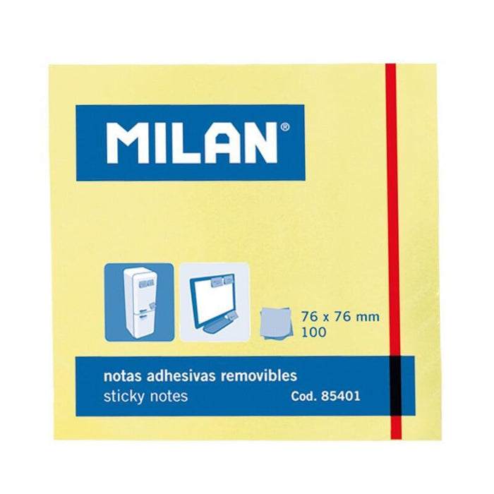 Pack De 10 Unidades Milan Bloc De 100 Notas Adhesivas - Removibles - 76mm X 76mm - Color Amarillo Claro