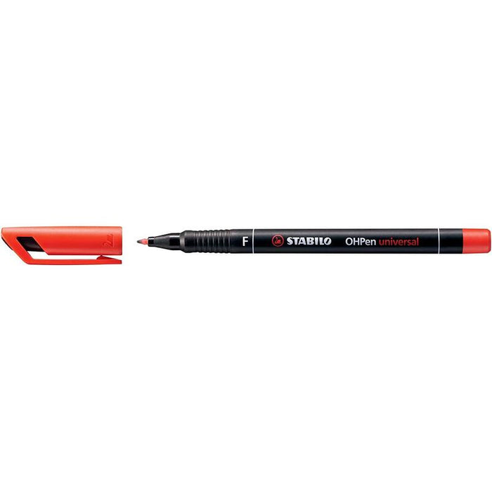Pack De 10 Unidades Stabilo Ohpen Rotulador Permanente - Punta Fina - Trazo De 0.7mm - Agarre Antideslizante - Tapon Ventilado - Color Rojo