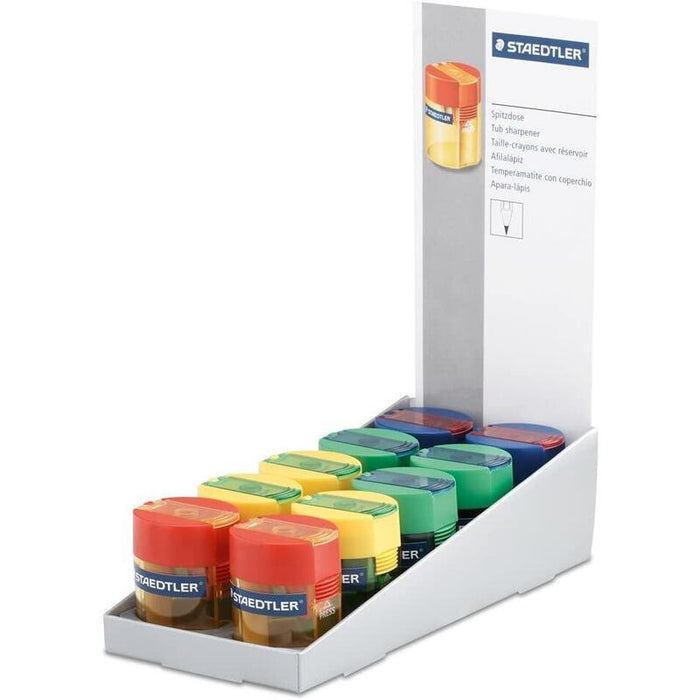 Pack De 10 Unidades Staedtler 511 006 Expositor Con 10 Sacapuntas Con Deposito - Hasta 8.2mm - Angulo De Afilado 23º