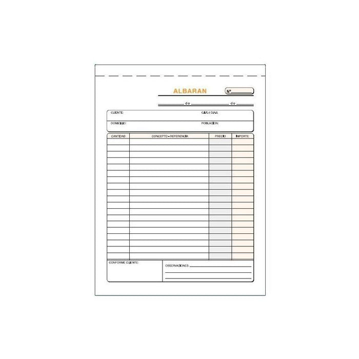 Pack De 10 Unidades Talonario Albaranes Cuarto Natural Duplicado Autocopia