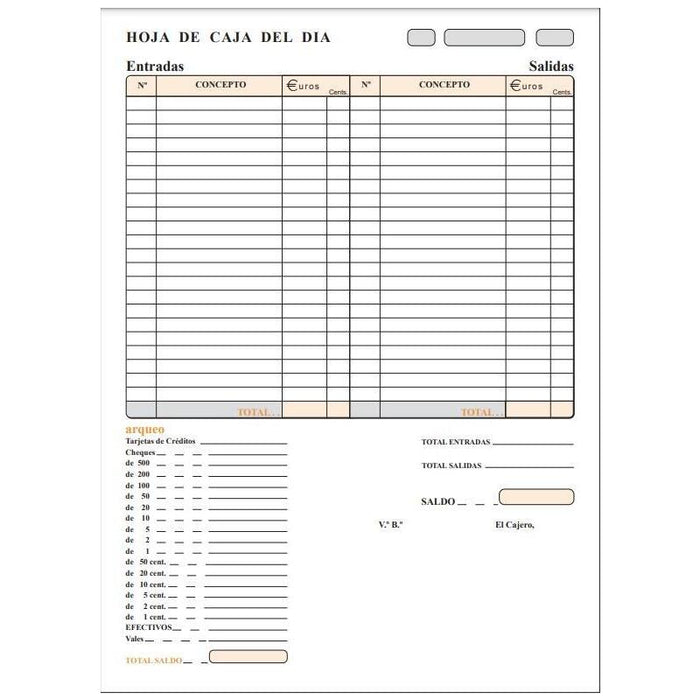 Pack De 10 Unidades Talonario Arqueo De Caja Folio Sin Copia