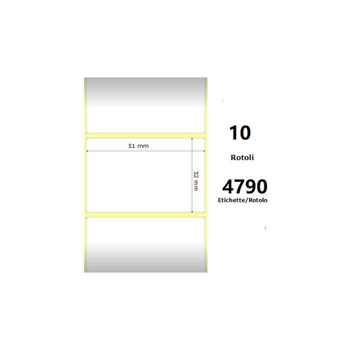 Pack De 10 Unidades White 51x32mm 4790 Et/Rotolo Z-1000d 2x1.3x3 Core 10 Rolls
