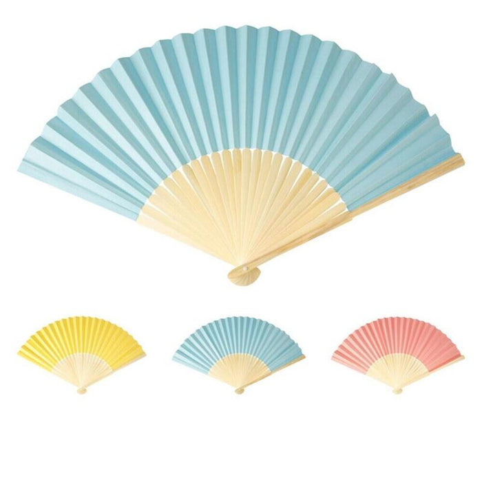 Pack De 12 Unidades - Abanico Plegable De Papel Y Bambú, Colores Surtidos, Ø45 X 26,5 Cm