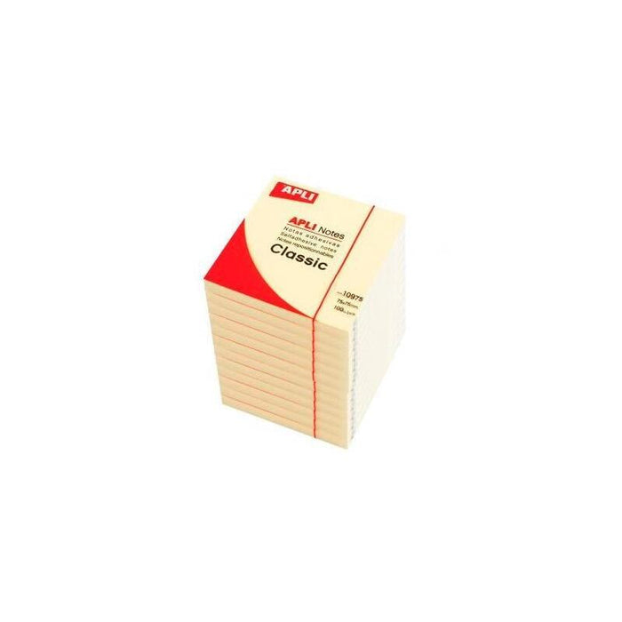 Pack De 12 Unidades Apli Bloc Notas Adhesivas Classic Reposicionables 100h 75x75 Amarillo Pack 12 Ud