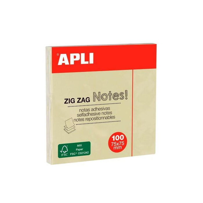 Pack De 12 Unidades Apli Notas Adhesivas Zigzag Classic 75x75mm Bloc 100h Amarillo