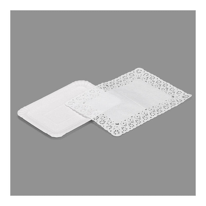Pack De 12 Unidades - Bandeja Rectangular Con Blonda Color Blanco 14 X 21 Cm, 4 Uds