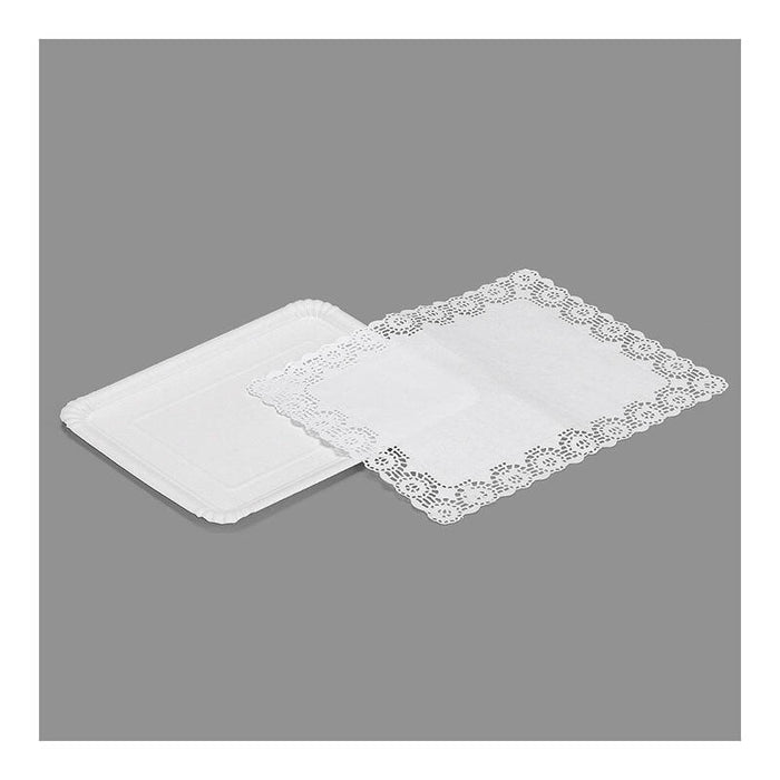 Pack De 12 Unidades - Bandeja Rectangular Con Blonda Color Blanco 22 X 28 Cm, 2 Uds