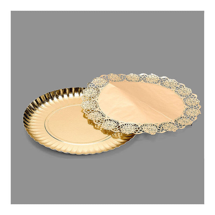 Pack De 12 Unidades - Bandeja Redonda Con Blonda Oro Ø23 Cm